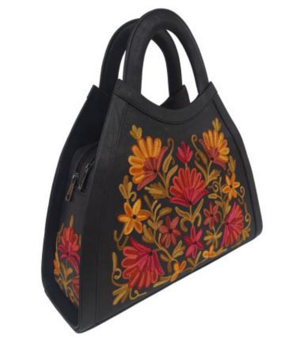 Leather Angle Bag — Kashmiri embroidered leather