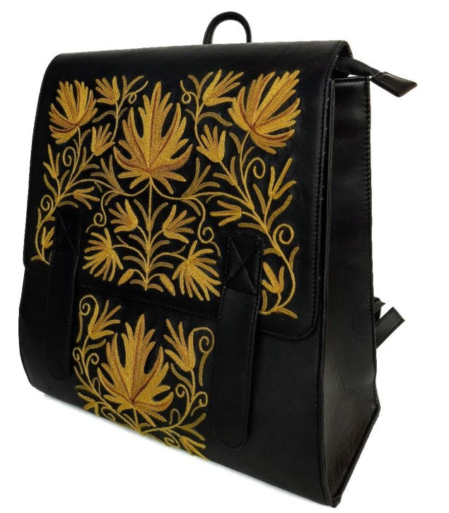 Leather Back Pack Bag — Kashmiri embroidered leather