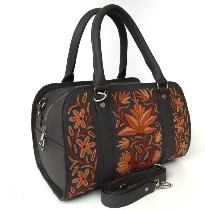 Leather Big Duffle Bag — Kashmiri embroidered leather