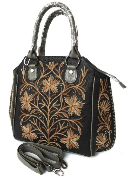 Leather Big Sling Bag — Kashmiri embroidered leather