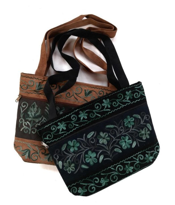 Leather Big Three Piece Bag — Kashmiri embroidered leather