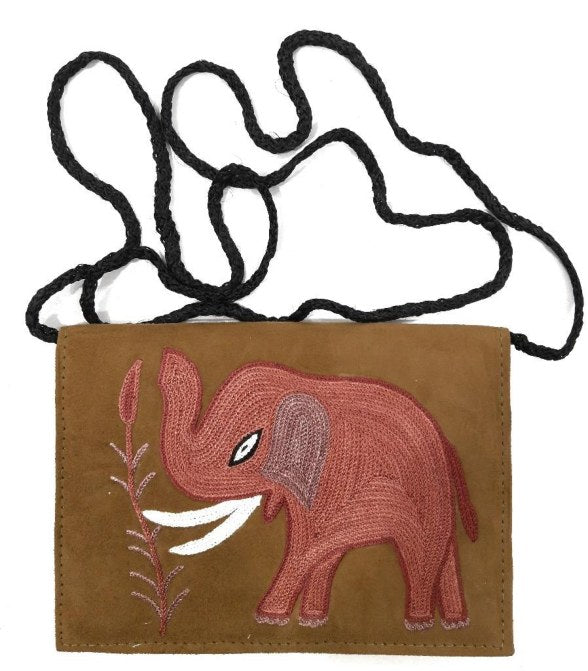 Suede Bird Purse — Kashmiri embroidered suede