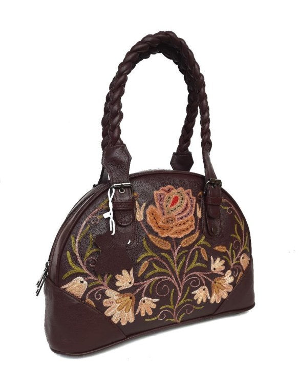 Leather Braided Bag — Kashmiri embroidered leather