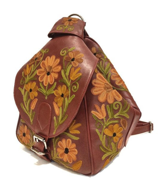 Leather Candle Bag — Kashmiri embroidered leather