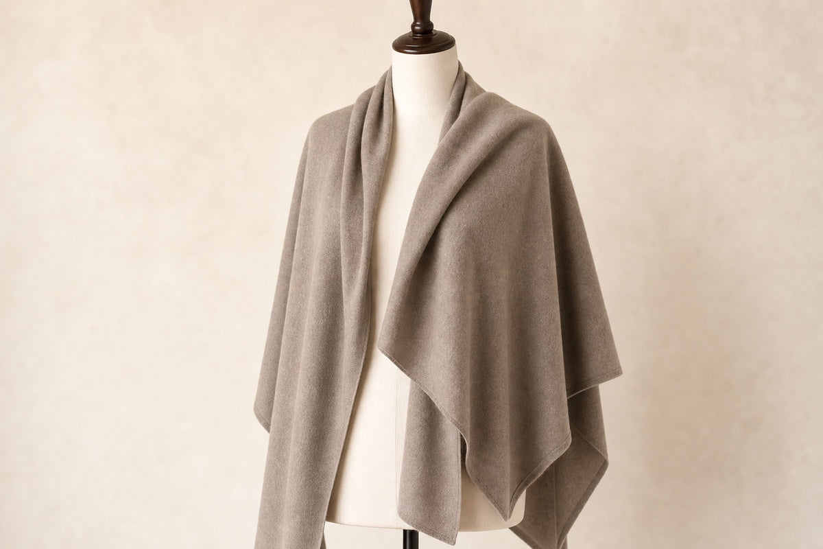 Cashmere Double Weave — Warm Taupe on mannequin