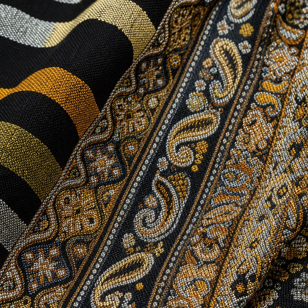 Cashmere Wool Jamawar — Black Metallic Stripe — detail