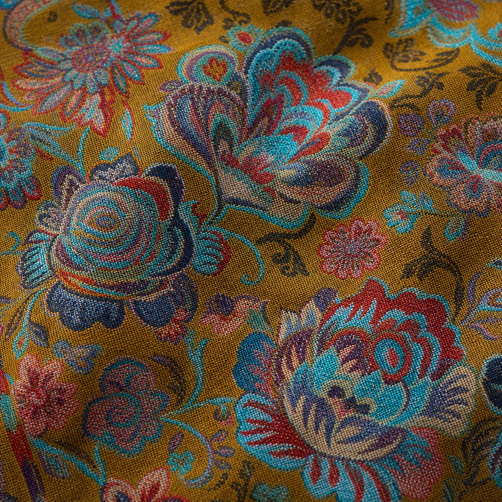 Cashmere Wool Jamawar — Mustard Floral — detail