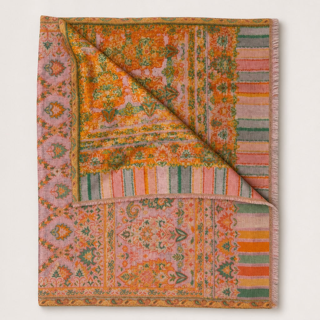 Cashmere Wool Jamawar — Pink Paisley — folded