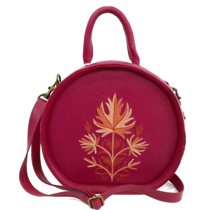 Leather Circle Bag — Kashmiri embroidered leather