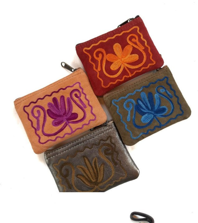 Leather Coin Purse — Kashmiri embroidered leather