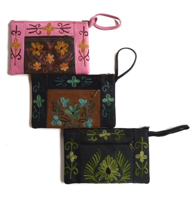Suede College Purse — Kashmiri embroidered suede