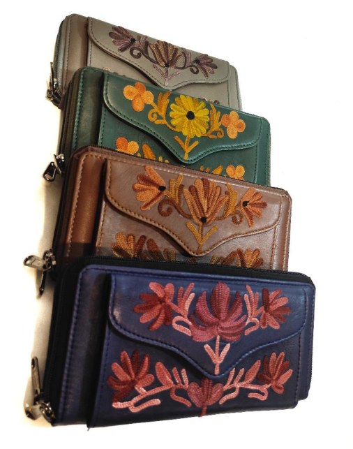 Leather Double Zip Wallet — Kashmiri embroidered leather