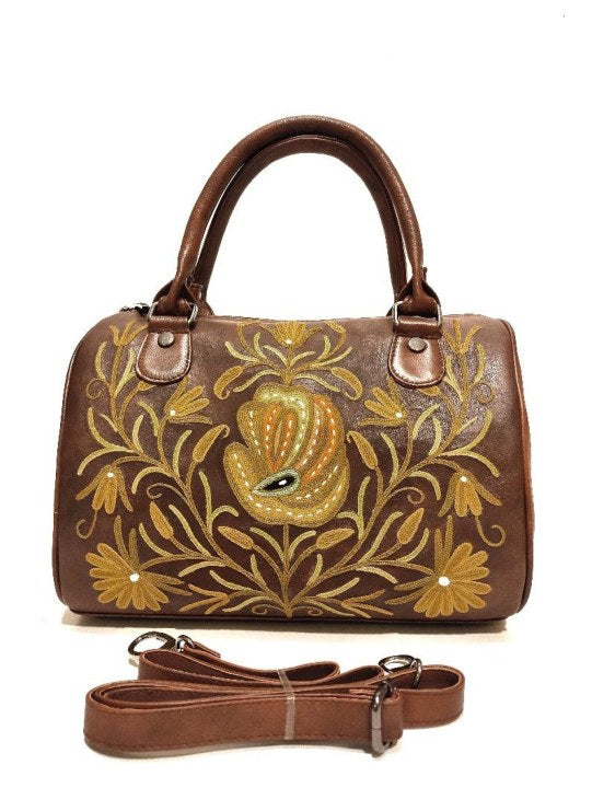 Leather Duffle Bag — Kashmiri embroidered leather