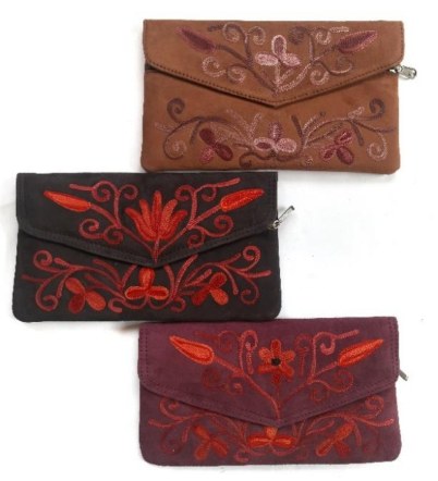 Leather Eight Inch Flap Purse — Kashmiri embroidered leather