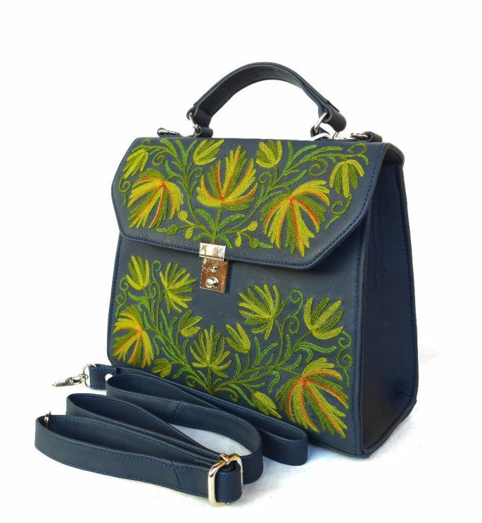 Leather Emily Bag — Kashmiri embroidered leather