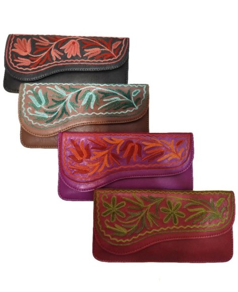 Leather Envelope Wallet — Kashmiri embroidered leather