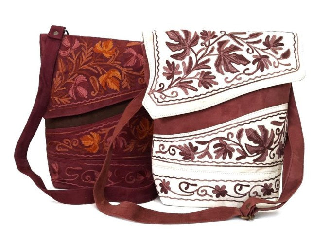 Suede Fancy Flap Bag — Kashmiri embroidered suede