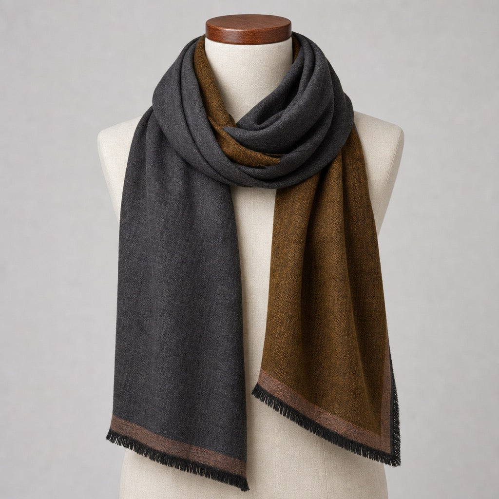 Fine Wool Double Shade — Charcoal & Bronze — on mannequin