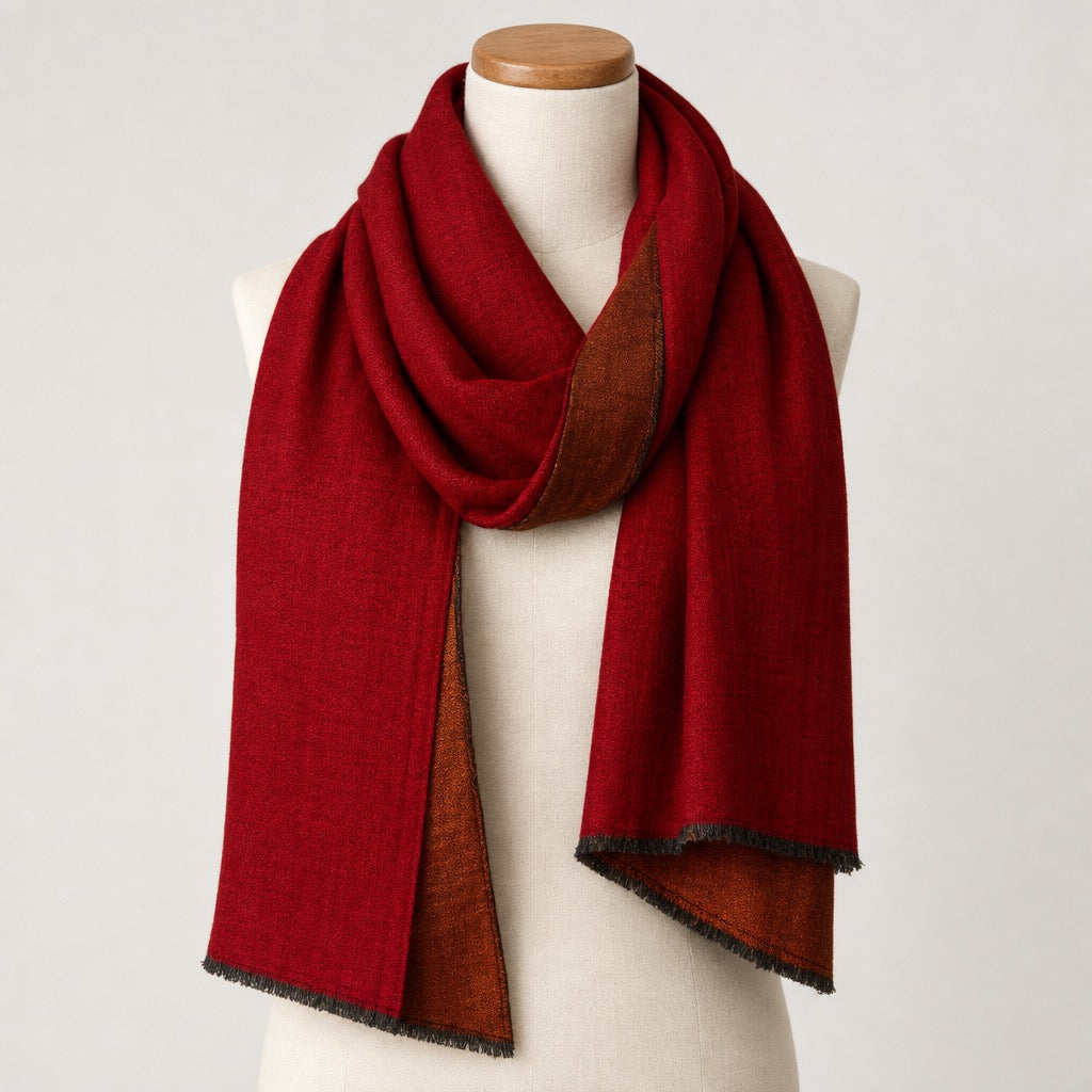 Fine Wool Double Shade — Crimson & Bronze — on mannequin