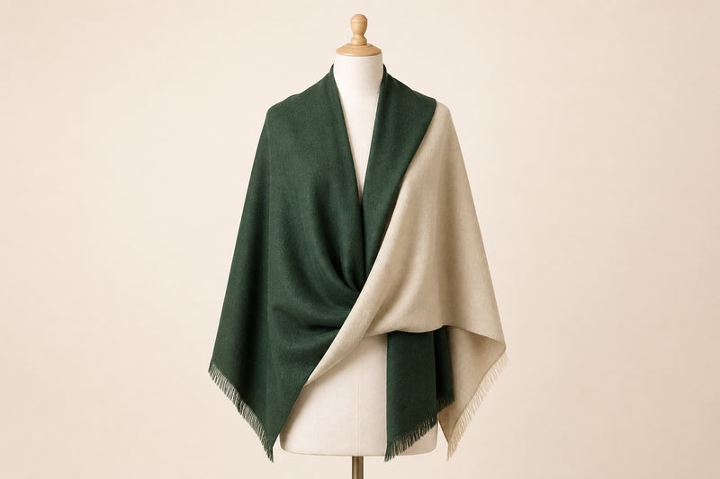 Fine Wool Double Shade — Forest & Cream on mannequin