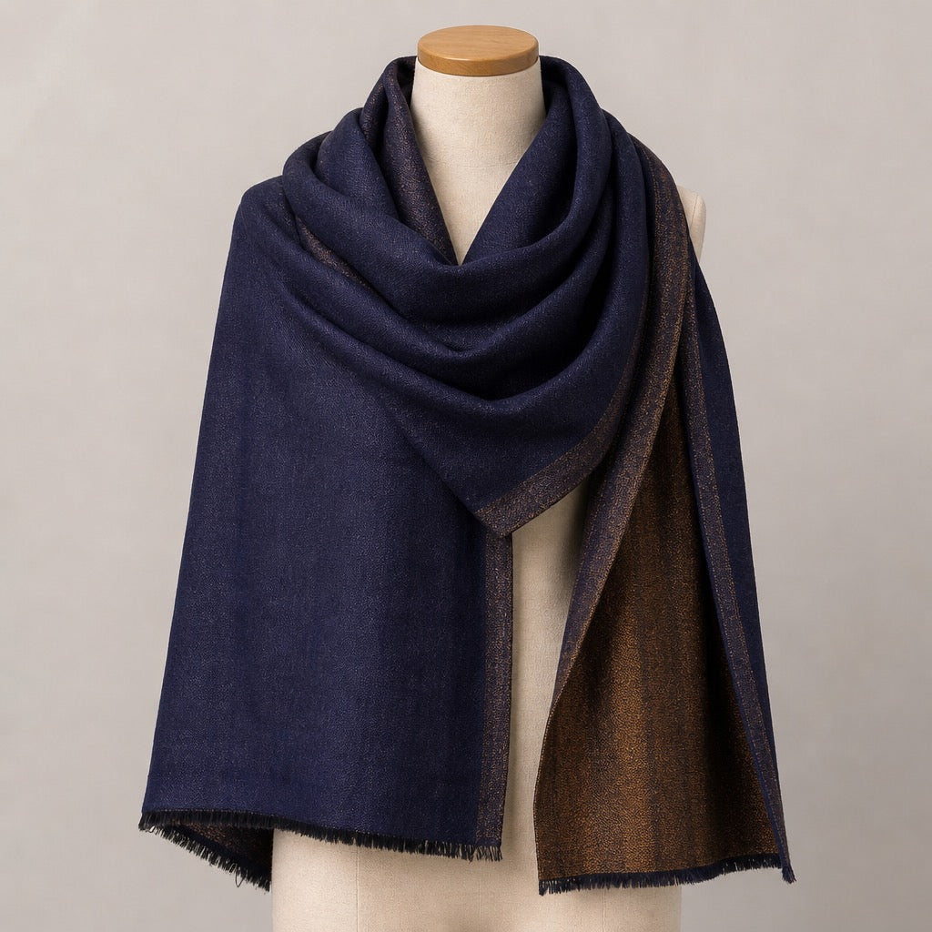 Fine Wool Double Shade — Navy & Bronze — on mannequin