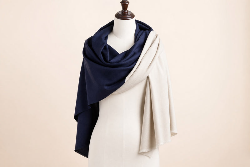 Fine Wool Double Shade — Navy & Ivory on mannequin