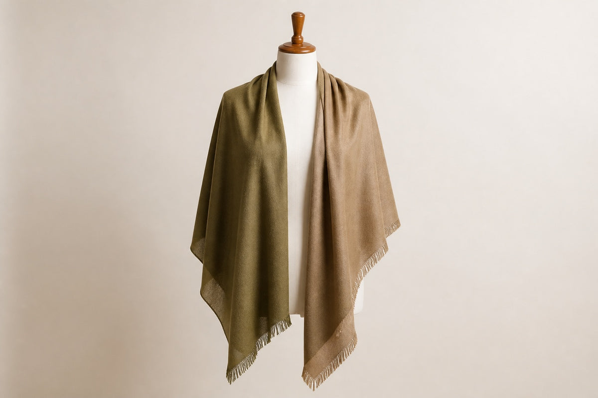 Fine Wool Double Shade — Olive & Tan on mannequin