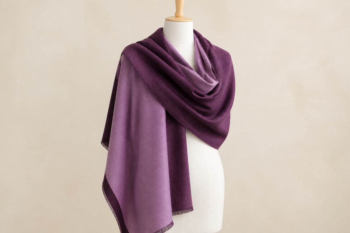 Fine Wool Double Shade — Plum & Lavender on mannequin