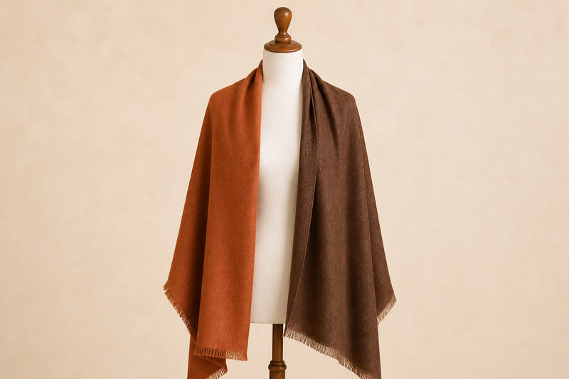 Fine Wool Double Shade — Rust & Brown on mannequin