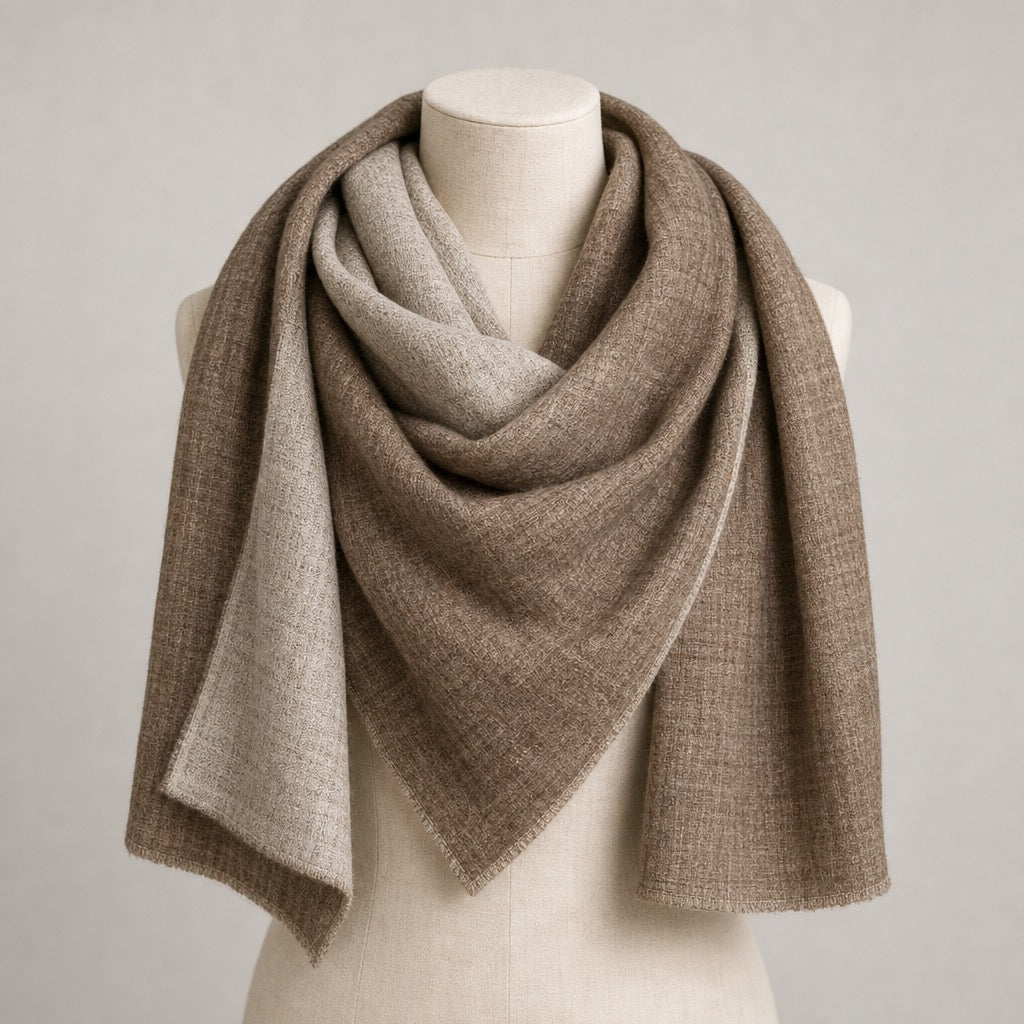 Fine Wool Double Shade — Taupe & Beige — on mannequin