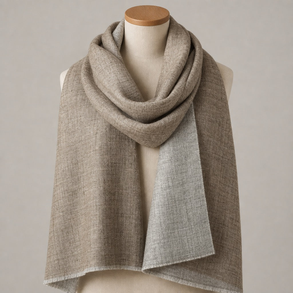 Fine Wool Double Shade — Taupe & Silver — on mannequin