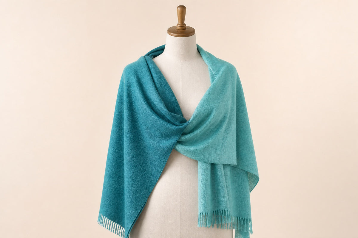 Fine Wool Double Shade — Teal & Aqua on mannequin
