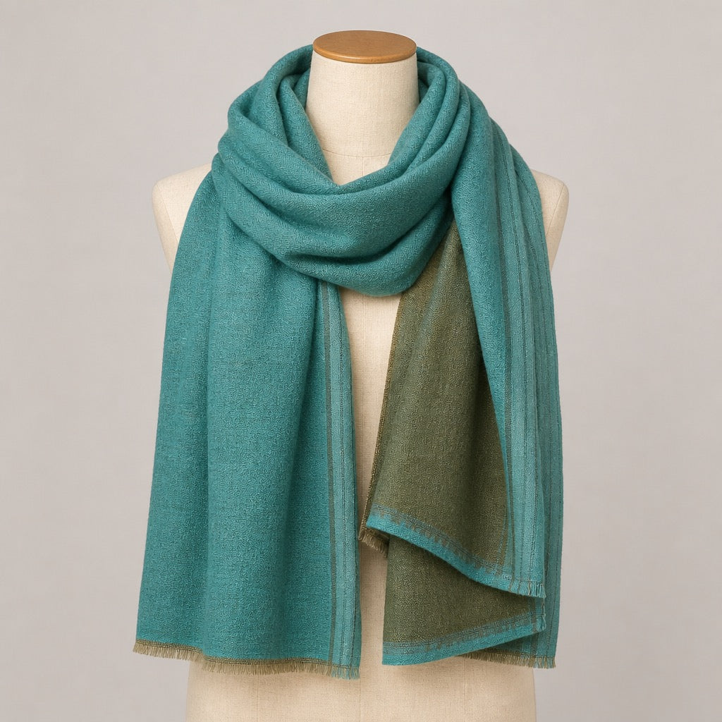 Fine Wool Double Shade — Teal & Olive — on mannequin