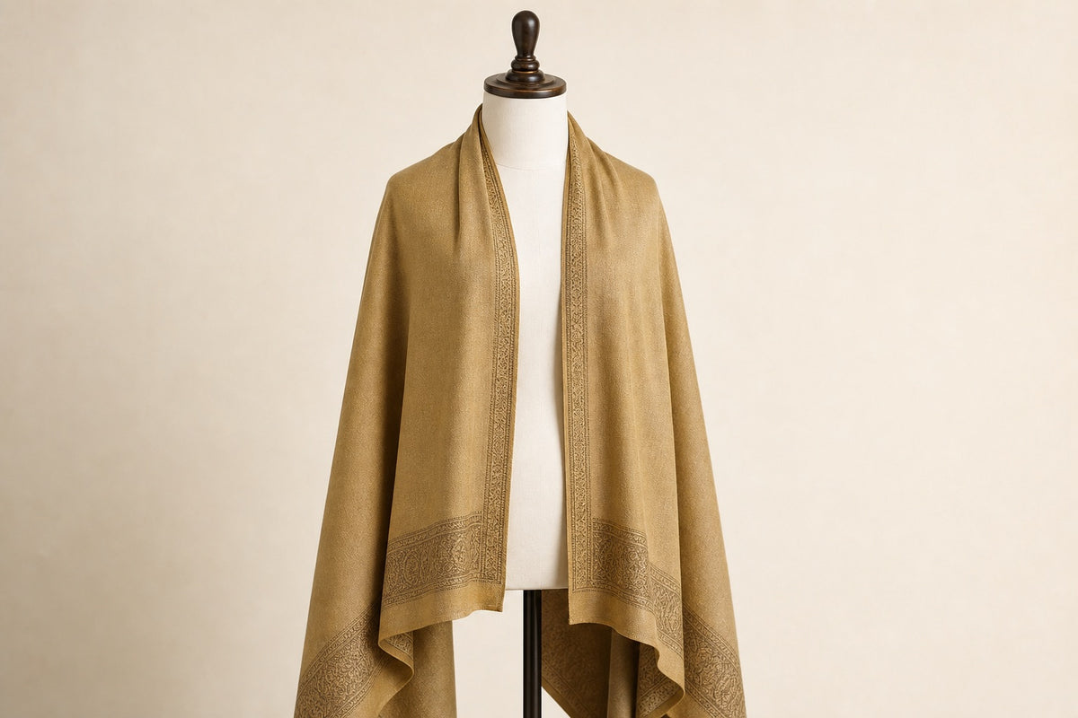 Fine Wool Palla — Antique Gold on mannequin