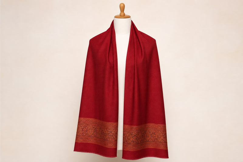 Fine Wool Palla — Crimson on mannequin