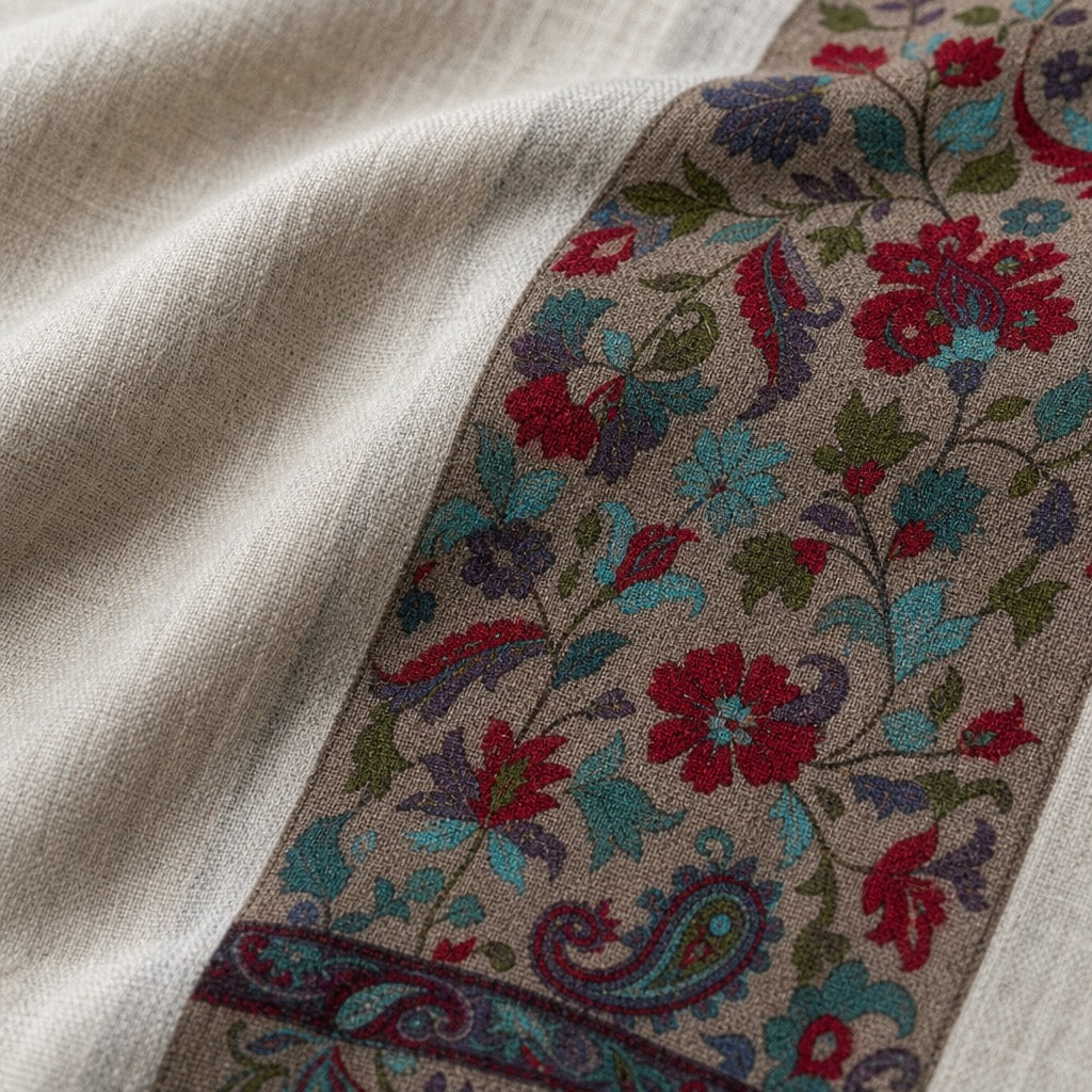 Fine Wool Palla — Ivory Floral Taupe — detail