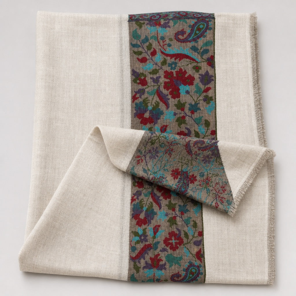 Fine Wool Palla — Ivory Floral Taupe — folded