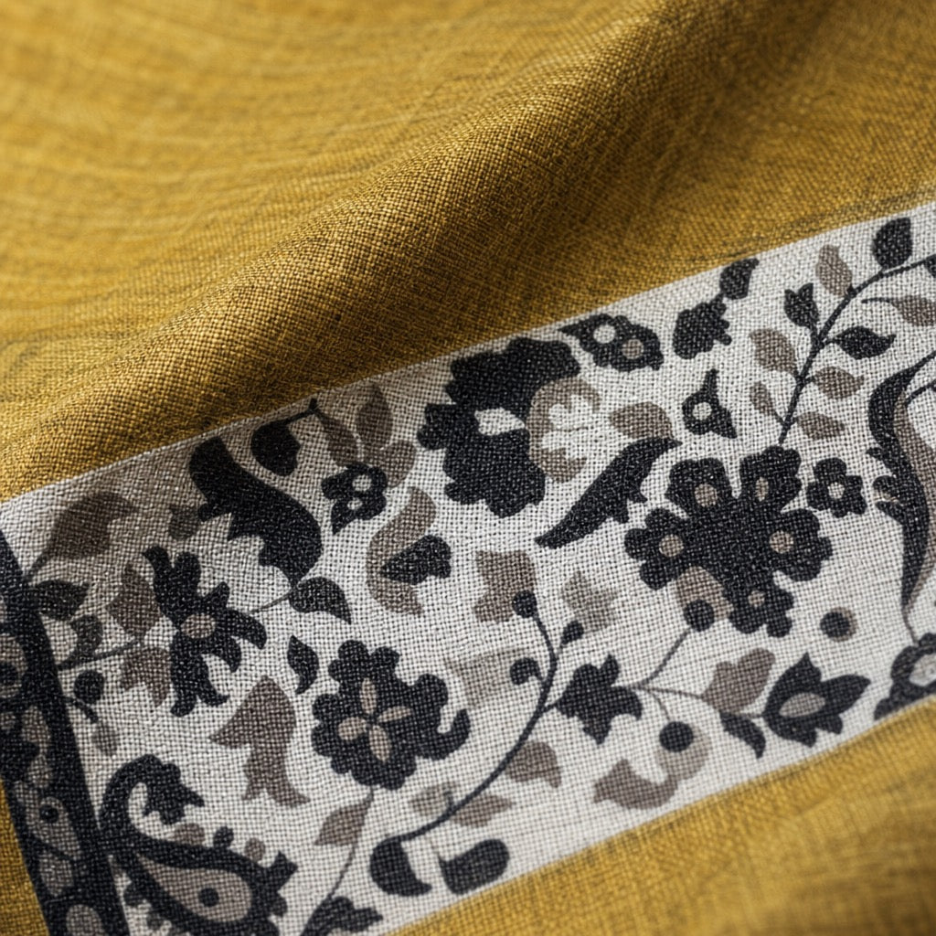 Fine Wool Palla — Mustard Grey Floral — detail