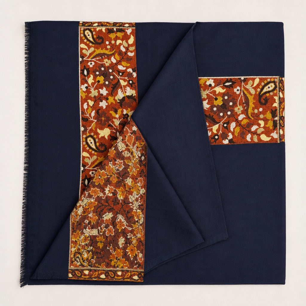 Fine Wool Palla — Navy Rust Floral — folded
