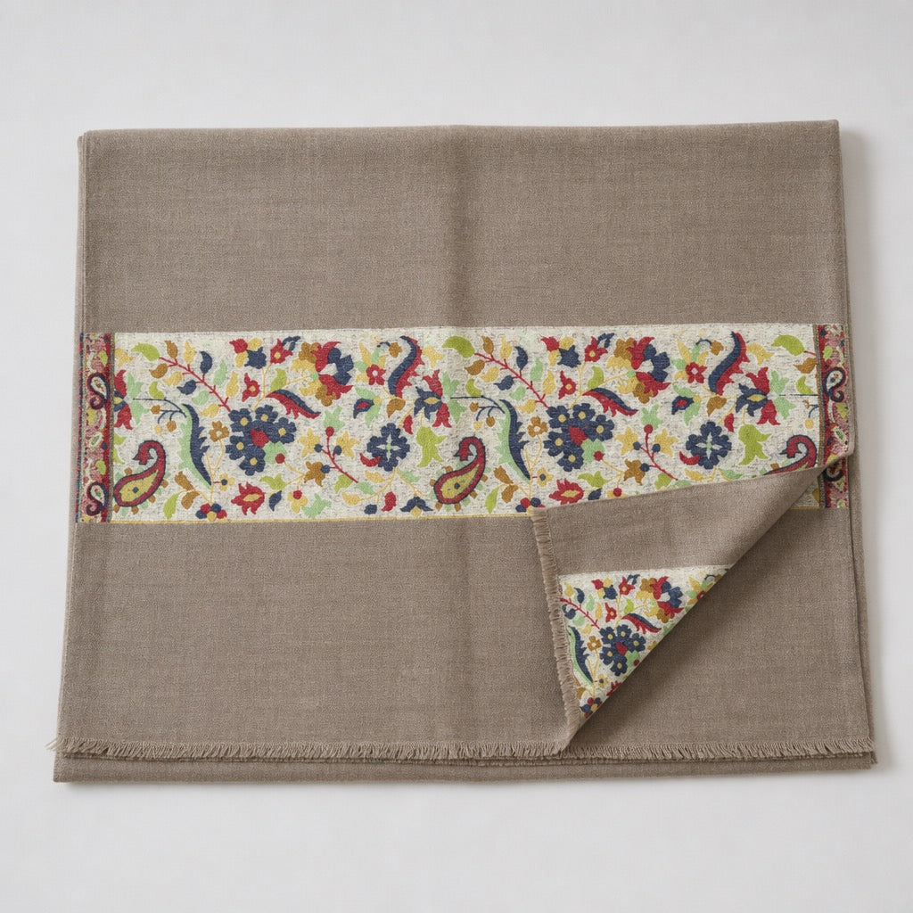 Fine Wool Palla — Taupe Floral Cream — folded