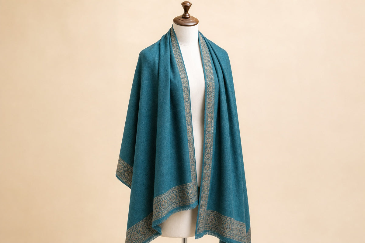 Fine Wool Palla — Teal on mannequin