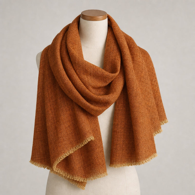 Fine Wool Solid Colour — Burnt Orange — on mannequin