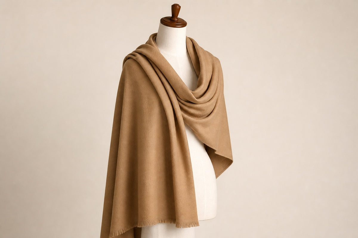 Fine Wool Solid Colour — Camel on mannequin