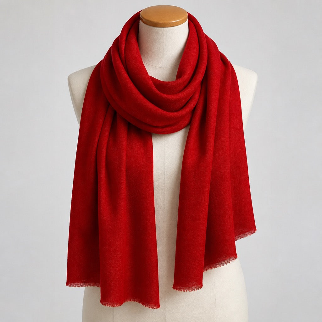 Fine Wool Solid Colour — Crimson — on mannequin