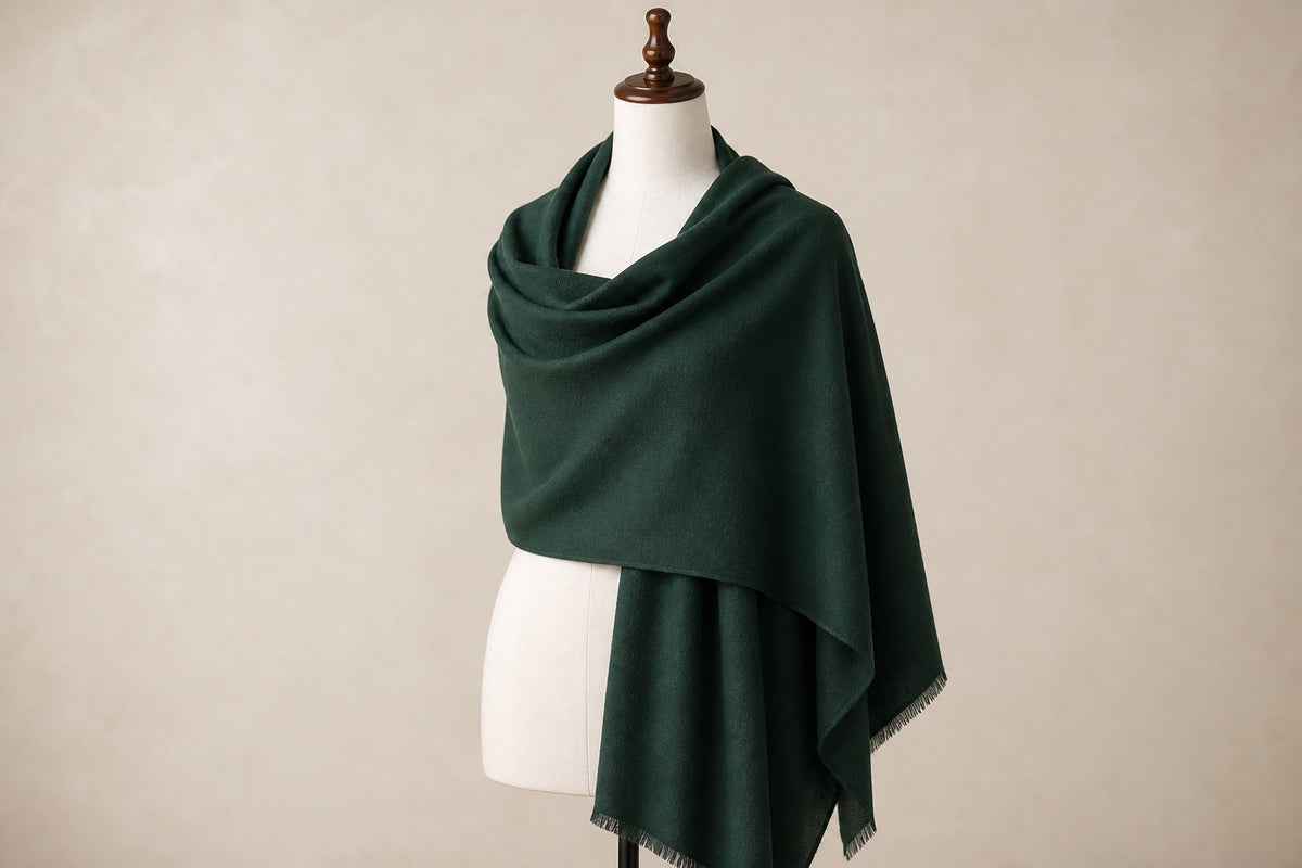 Fine Wool Solid Colour — Forest Green on mannequin