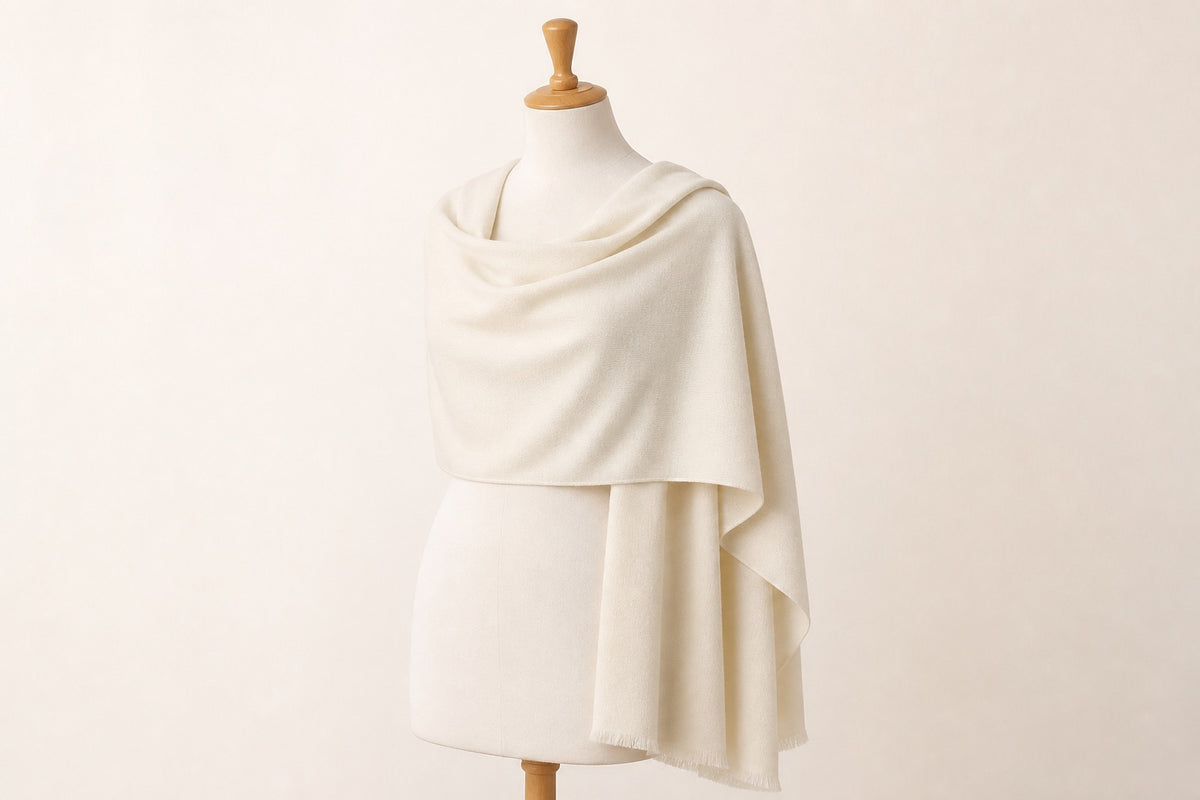 Fine Wool Solid Colour — Ivory on mannequin