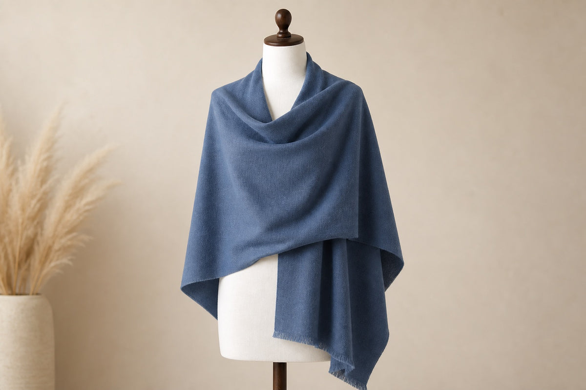 Fine Wool Solid Colour — Slate Blue on mannequin