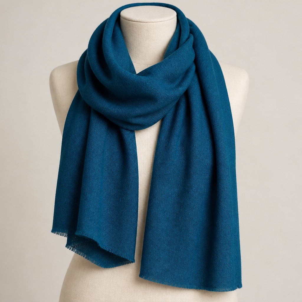Fine Wool Solid Colour — Teal — on mannequin