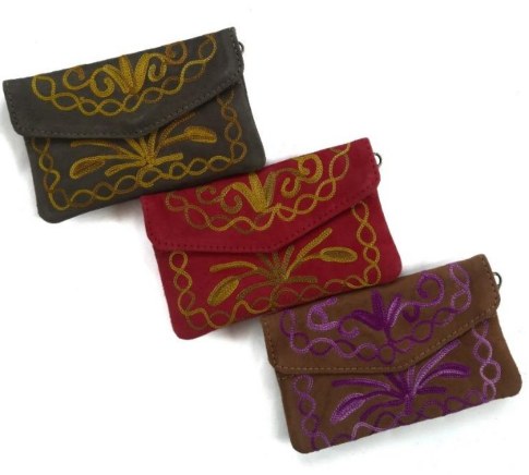 Suede Four Inch Flap Purse — Kashmiri embroidered suede