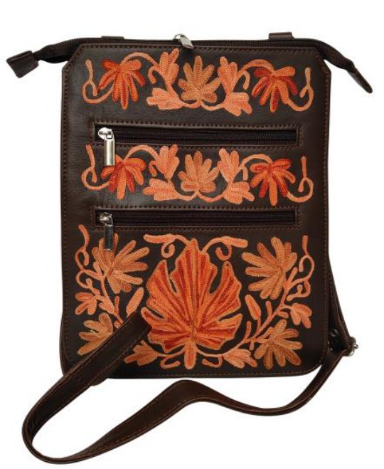Leather Four Zip Bag — Kashmiri embroidered leather